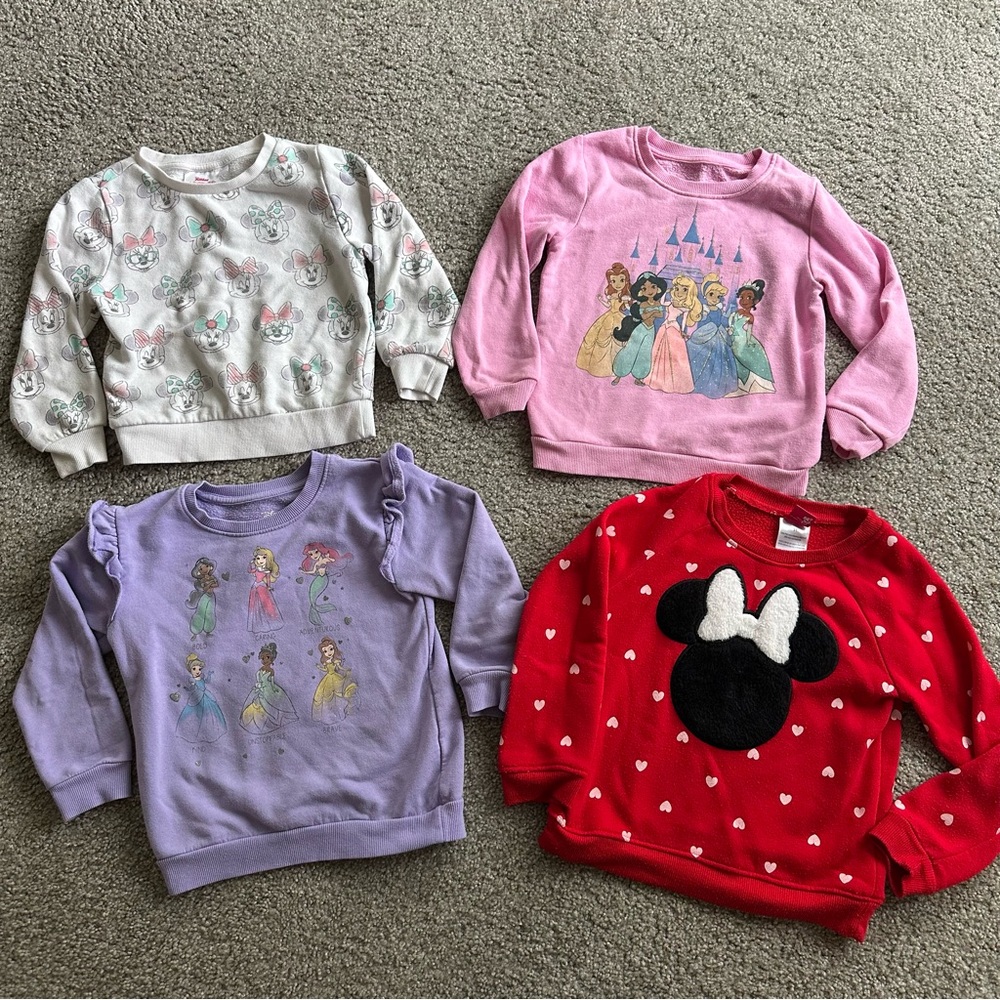 Disney Sweatshirt bundle - Minnie Mouse and Princess Designs, 5T and 4T